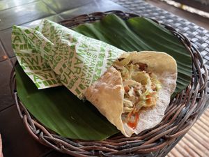 Vegan Shawarma with seitan   at Vegan Traveller's Corner in Salvador Benedicto