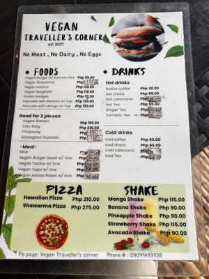 Menu  at Vegan Traveller's Corner in Salvador Benedicto