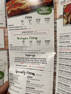 Menú  at Alfie's in Rocky Point
