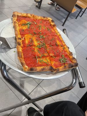 Sicilian vegan pizza with just tomato and basil   at Alfie's in Rocky Point