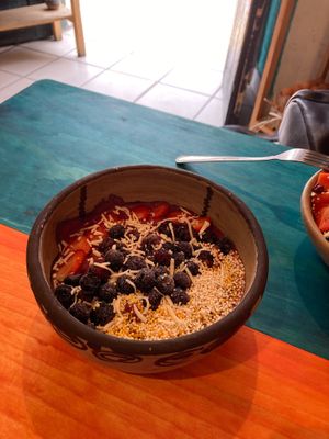 One of their smoothie bowls at La Papaya Milagrosa in San Cristobal De Las Casas