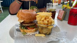 Vegan burger with fries at Bario in Willemstad
