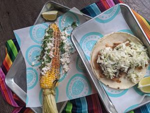 Eloté and Jackfruit Barbacoa Taco. at Westside Cantina in Colorado Springs