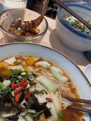 vegan soup, crispy szechuan potatoes  at Bai Lu Noodles in Cologne