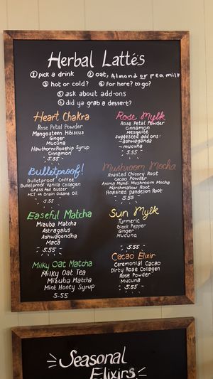 Vegan herbal lattes (except the one with honey )  at Elder Apothecary in Ashland