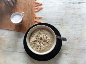 Porridge with banana, flaxseed and coconut milk.  at The Little Green Cafe in Kerobokan Kelod