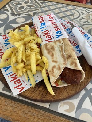 Fries good, falafel bad   at Yasouvlaki in Naxos