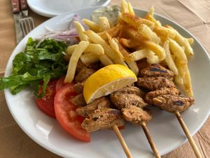 Meatless skewers €9.50  at Yasouvlaki in Naxos