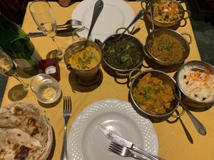 Dal, vegetable curry, eggplant, biryani, spinach  at Gandhi in Rome