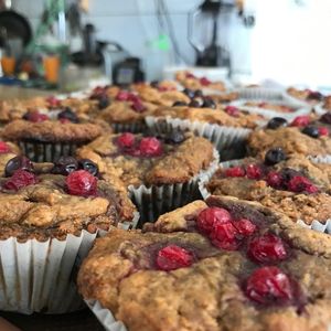Cranberry blueberry muffins at 18Karrots Caffé in Safed