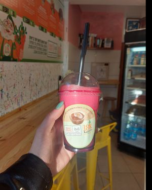 Fresh beet juice at 18Karrots Caffé in Safed