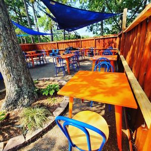 Huge outdoor patio, front porch is dog friendly  at Three Bird Cafe in Eureka Springs