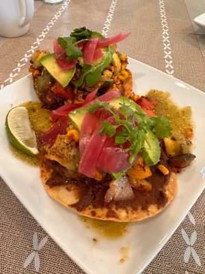 Vegan Tostados at Three Bird Cafe in Eureka Springs