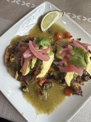 Vegan tostados   at Three Bird Cafe in Eureka Springs