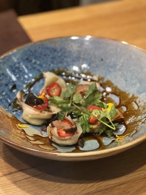 Shiitake Edamame Dumplings at Traveler's Table in Houston
