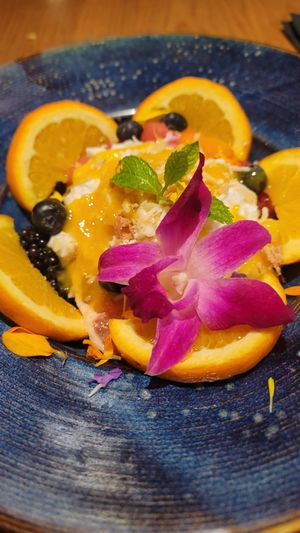 Dessert which was vegan a coconut pudding at Traveler's Table in Houston