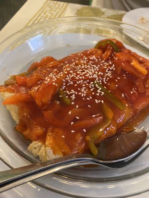 Bean curd sheet with sweet and sour  at Po Kong Vegetarian Restaurant in Vancouver