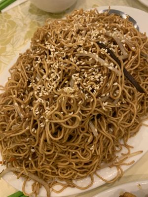 Noodles w homemade sauce   at Po Kong Vegetarian Restaurant in Vancouver