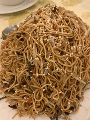 Noodles with homemade sauce  at Po Kong Vegetarian Restaurant in Vancouver