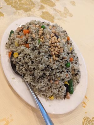 Fermented olive leaves fried rice at Po Kong Vegetarian Restaurant in Vancouver