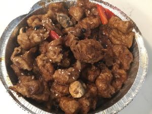 Bean curd skin roll in black bean sauce at Po Kong Vegetarian Restaurant in Vancouver