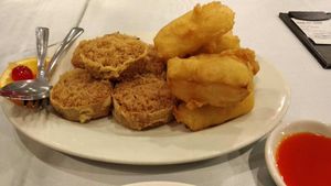E10 Deep-fried Taro Rolls & Milk Combination at Po Kong Vegetarian Restaurant in Vancouver
