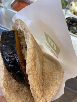 Slice of eggplant at Maoz - Damrak in Amsterdam