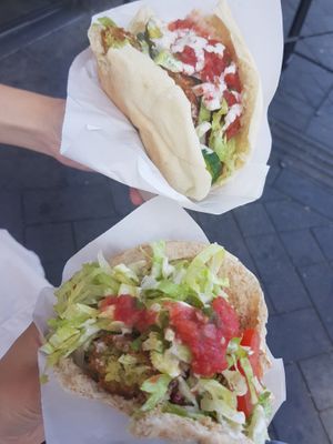 Pita's with falafels and hummus   at Maoz - Damrak in Amsterdam
