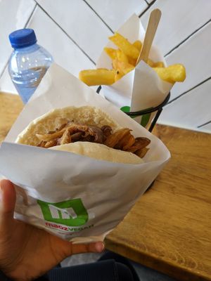 Mushroom shoarma before I added my toppings! at Maoz - Damrak in Amsterdam
