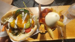 Falafel pita and french fries at Maoz - Damrak in Amsterdam