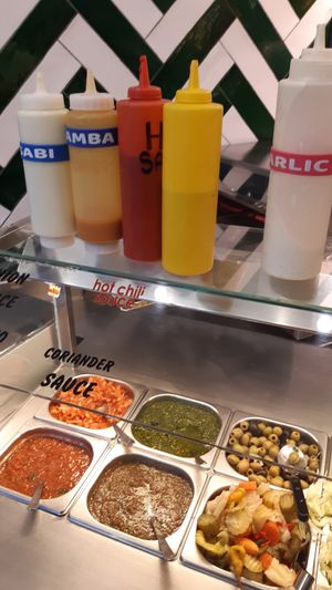 sauces at Maoz - Damrak in Amsterdam