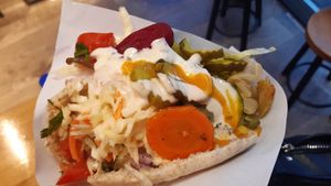 Mushroom schwarma with lots of salad! at Maoz - Damrak in Amsterdam