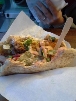 Falafel with hummus at Maoz - Damrak in Amsterdam