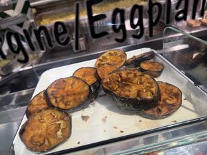 1€ extra eggplants #Veganuary at Maoz - Damrak in Amsterdam