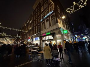store front #Veganuary at Maoz - Damrak in Amsterdam