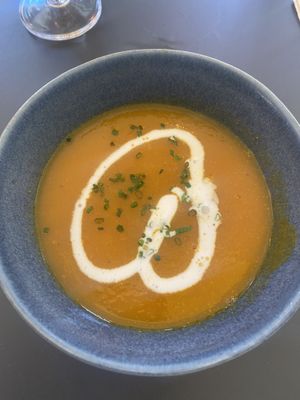 Carrot, orange and turmeric soup with coconut milk   at Eat Pray Love in Lisbon