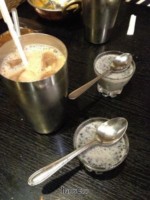 Vegan dessert and soy chai at Shama Vegetarian Indian Restaurant in Osaka