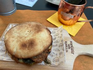 Puccia with grilled/fried soy pieces and vegetables at La Bitta 2 in Bari
