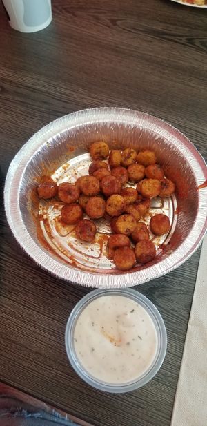 Vegan Spicy Bbq Wings with vegan ranch. One of many flavors! The looks are deceiving! Very flavorful and great texture! at Pizza Twist in Bakersfield