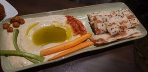 hummus with pita and veggies at Nara Cuisine and Lounge in Johns Creek