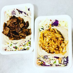 Loaded dips with a list of vegan meat alternatives   at Kayalz Kitchen- It's Vegan Habibi in Renown Park