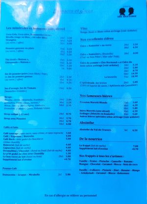 Drink menu at Crêperie Bach & Buck in Biel
