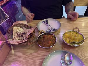 Garlic naan - mixed veg masala - potato curry  at Chai "N" Thai in Chiang Mai