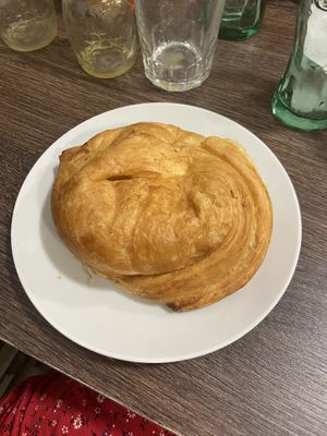 Vegan chicken, cheese & caramelised onion pastry   at CroisSants in Barcelona