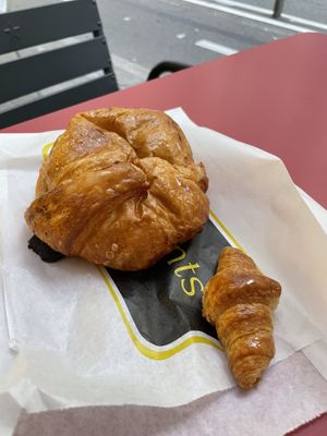 Vegan chocolate croissant and vegan mini croissant (normal but sweet)  at CroisSants in Barcelona