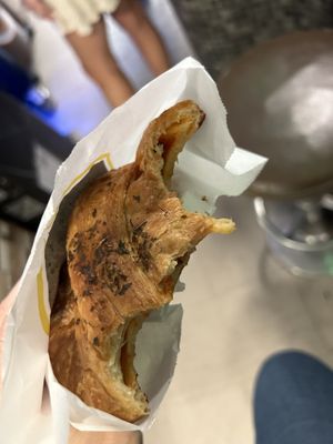 Tomato and vegetable croissant - should be called a pizza croissant - so good!   at CroisSants in Barcelona