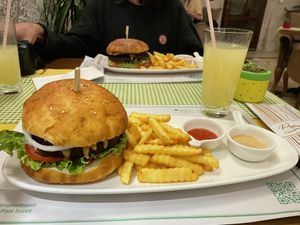 Falafel and Soy Burger. Both are great, but liked the Falafel better ;) at Sisters' Plant Based in Goreme