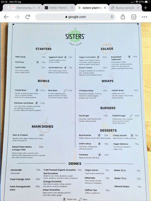 Menu  at Sisters' Plant Based in Goreme