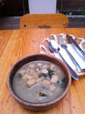 Sopa de papas y espinacas at Trigo Verde in Oaxaca