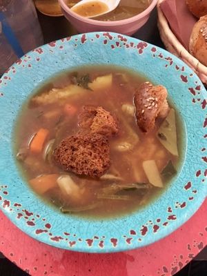 Soup with nopales at Trigo Verde in Oaxaca